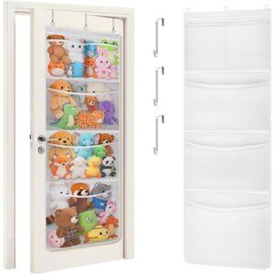 Over The Door Toy Organizer Stuffed Animal Storage Hanging Mesh Pockets White